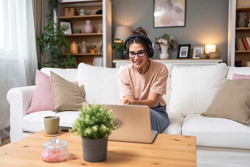 A woman participates in a virtual IOP.